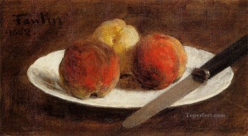 静物 Painting - 桃の皿 アンリ・ファンタン・ラトゥールの静物画